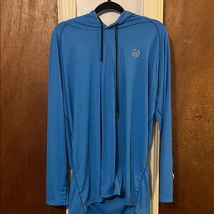 Blue Hooded Long Sleeve Shirt